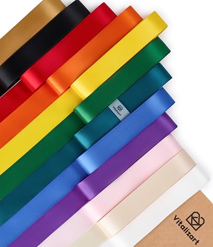 Vitalizart Satinband 2,5cm*32,9m Gemischt 12 Dunkel Farben für Geschenkverpackungen, Doppelseitiges Polyester Geschenkband, Dicke Stoffbänder für Bastelarbeiten, Dekorationen & Weihnachtskränze Vitalizart Satinband 2,5cm*32,9m Gemischt 12 Dunkel Farben für Geschenkverpackungen, Doppelseitiges Polyester Geschenkband, Dicke Stoffbänder für Bastelarbeiten, Dekorationen & Weihnachtskränze von Vitalizart