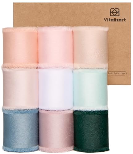 Vitalizart Schleifenband 9 Farben 2,5 cm x 16,4 m (9 Rollen*1,83 m), Handgefertigtes Luxus-Geschenkband für Geschenkverpackungen, Hochzeit Brautsträuße, Festival Dekoration von Vitalizart