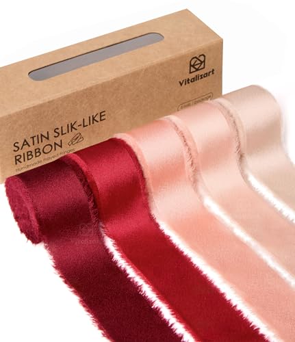 Vitalizart Schleifenband Rot & Rosa 2,5 cm x 22,9 m (5 Rollen*4,57 m), Handgefertigtes Luxus-Geschenkband für Geschenkverpackungen, Hochzeit Brautsträuße, Festival Dekoration von Vitalizart
