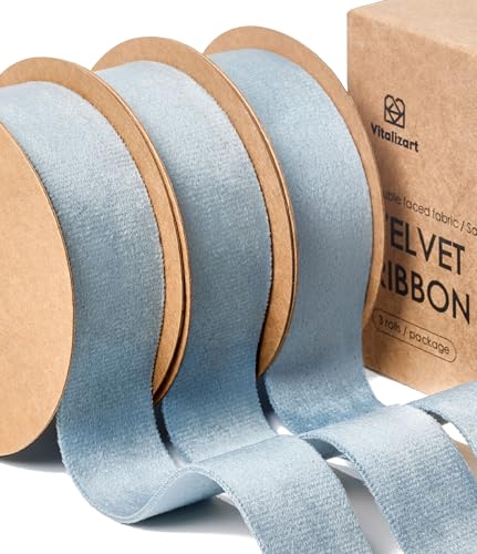 Vitalizart Staubblaues Samtband Set 2,5 cm x 13,7 m, Doppelseitiges Blau Samtband für Geschenkverpackungen, Weihnachtsschmuck, Kranzdekoration, Bögen machen, handgemachte Kunsthandwerk Vitalizart Staubblaues Samtband Set 2,5 cm x 13,7 m, Doppelseitiges Blau Samtband für Geschenkverpackungen, Weihnachtsschmuck, Kranzdekoration, Bögen machen, handgemachte Kunsthandwerk von Vitalizart