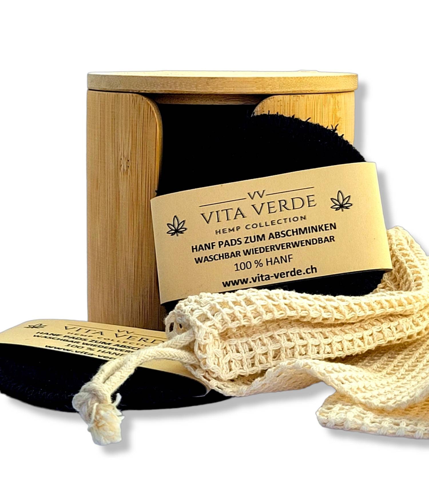 Bambus Container Mit Waschnetz Und 5 Hanfpads Bambus Container Mit Waschnetz Und 5 Hanfpads von VitaverdeBoutique