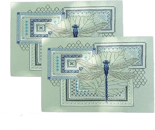 Vitrywei Dragonfly Geometric Cross Stitch Kit, Needlepoint Kits for Beginners,D IY Needlepoint Starter Kit with Printed Linen Threads Needles Beads Full Instructions,for Beginners Adults (2 pcs) von Vitrywei
