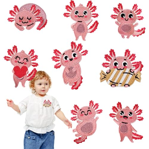 Tiereisen Auf Aufnäher Für Kleidung - Gestickte Axolotl Abzeichen, Aufkleber Für Dekorationen | Flicker Reparaturapplikation Für Jeans, T-Shirts, Jacken, Kleider, Socken, Cal Transfer Patch von Vitsrisea