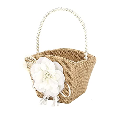Viudecce Blumenmädchenkorb, rustikaler Jutekorb für Vintage, rustikal, Hochzeit, Party, Blumenkorb mit Perlengriff Viudecce Blumenmädchenkorb, rustikaler Jutekorb für Vintage, rustikal, Hochzeit, Party, Blumenkorb mit Perlengriff von Viudecce