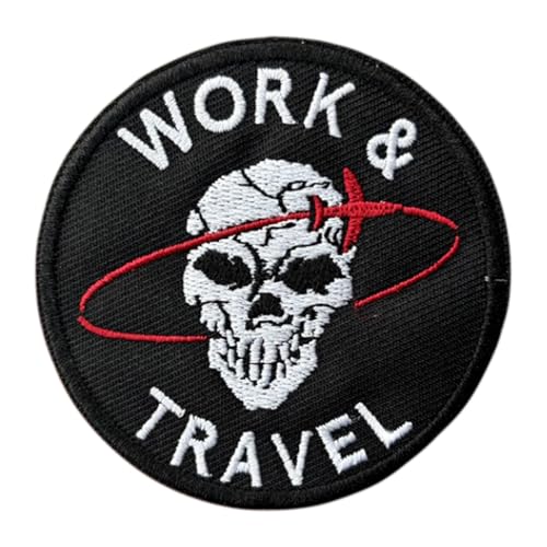 Arbeits- und Reise-Stickerei-Aufnäher, Totenkopf, taktischer Moral-Aufnäher, Haken und Schlaufe, Abzeichen zum Aufnähen für Kleidung, Kleid, Hut, Rucksäcke von Viusneun
