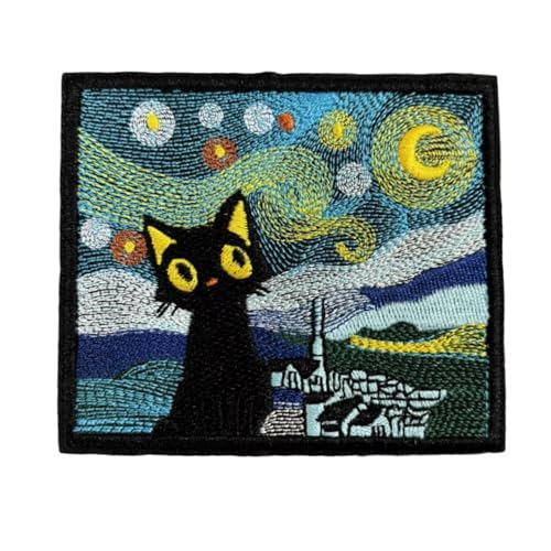 Cat and Moon Patch, 1 Stück Lustige Meme bestickte Patches, taktischer Militärmoral-Patch mit Hakenverschluss, niedliche Applikation Zubehör für Rucksäcke, Westen, Jacken, Jeans, Hüte von Viusneun