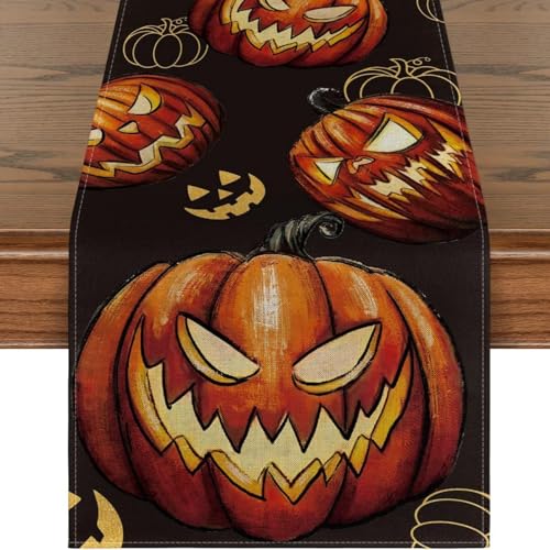 Halloween Tischläufer, 33x183cm Halloween Kürbis Tischtuch Vintage Kürbis Tischdeko Halloween Party Deko Waschbar Table Cloth für Drinnen Draußen Halloween Deko Halloween Tischläufer, 33x183cm Halloween Kürbis Tischtuch Vintage Kürbis Tischdeko Halloween Party Deko Waschbar Table Cloth für Drinnen Draußen Halloween Deko von Viusneun