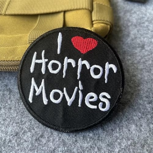 "I Love Horror-Film"-Aufnäher, lustiger Meme-Stickerei-Aufnäher, taktischer Militär-Moral-Aufnäher mit Hakenverschluss, niedliche Applikation, Zubehör für Rucksäcke, Westen, Jacken, Jeans, Hüte von Viusneun