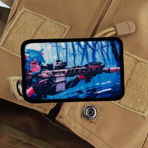 Klett Patches Anime Girl Raising Gun, MilitäR Moral Aufnäher Mit Klettverschluss, Für DIY Taktische Kleidung Rucksack Baseballkappe Uniform von Viusneun