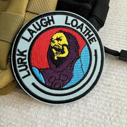 Lurk Laugh Loathe Skelett-Patch, lustiger Meme-Stickereiaufnäher, militärischer taktischer Moral-Patch mit Hakenschlaufe, Tier-Patches für Rucksäcke, Militäruniformen, Jeans, Jacken, Westen, Hüte und von Viusneun