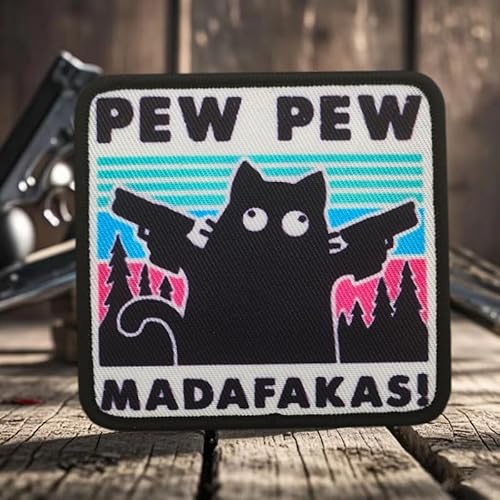 Pew Pew Madafakas Funny Moral Patch - Double Speer Black Cat Tactical Patch für Militärausrüstung, Rucksäcke, Operator Baseball Caps, Plattenträger & Westen - Morale Patches von Viusneun
