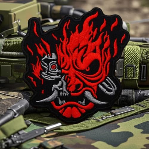 Punk Red Devil Head Moral Patch - Taktischer bestickter Patch Kampfarmband Emblem für Militärausrüstung, Rucksäcke, Operator Baseball Caps, Plattenträger & Westen - Morale Patches von Viusneun