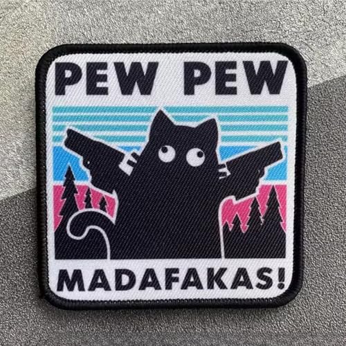 Schwarz Katze Mit Pistole Patches Klett, Lustig Süße Katze Klett Patch MilitäR Taktisch Moral Aufnäher Für Kleidung, Rucksäcke, Jacken, Jeans (TH736-1) von Viusneun