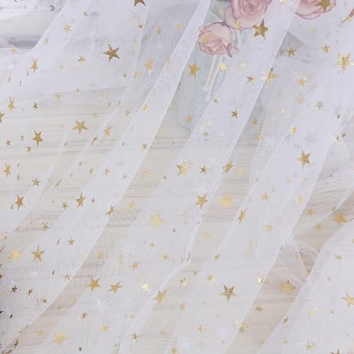 Viusneun Tüllstoff, 160cm Breit Tüll Stoff DIY Bekleidung Glitzer Netzstoff Deko Meterware Weich und Fein Bunter Tüll für Hochzeit Party Bankett Deko (Weiß,160 x 200 cm) von Viusneun