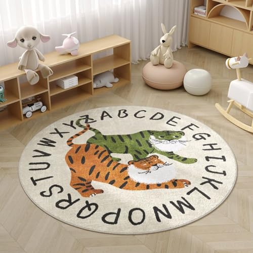 Viusneun Kinderteppich, Rund Kurzflor Wildtiere Teppiche Weich Waschbare Teppich Krabbeldecke rutschfest Teppiche fürs Babyzimmer Kleinkinderzimmer Wohnzimmer Schlafzimmer (Tiger,100cm) von Viusneun