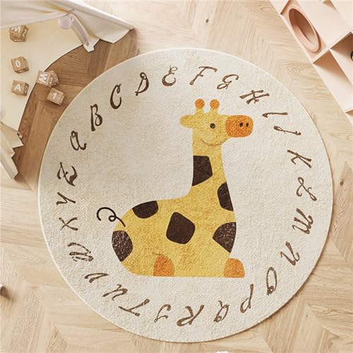 Viusneun Kinderteppich, Waschbar Kurzflor Braun gelb wenig Löwe Kopf Muster, Moderner Super weich Rund Teppiche Matte Kinderteppich Kinderzimmerteppich (Giraffe,120 * 120cm) von Viusneun