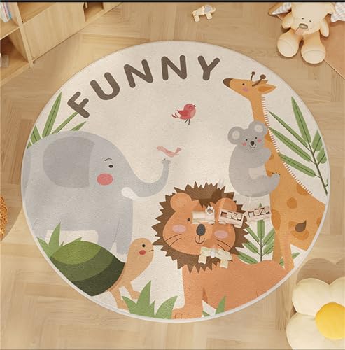 Viusneun Kinderteppich Teppich Kinderzimmer, Tier-Muster Flauschiger Teppich Rund, Mädchen Weiche Rund Teppich für das Schlafzimmer Wohnzimmer Kinderzimmer, Rund Spielmatte Babymatte (Zoo,120X120CM) von Viusneun