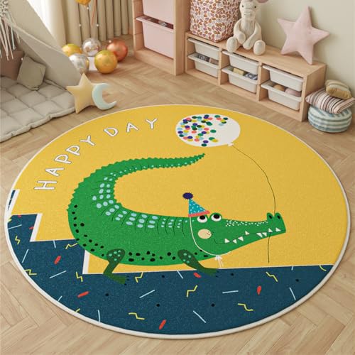 Viusneun Teppich Rund, Waschbar Kurzflor Cartoon Tier Muster, Moderner Super weich klein Teppiche Matte Kinderteppich Kinderzimmerteppich (Krokodil,120 * 120cm) von Viusneun