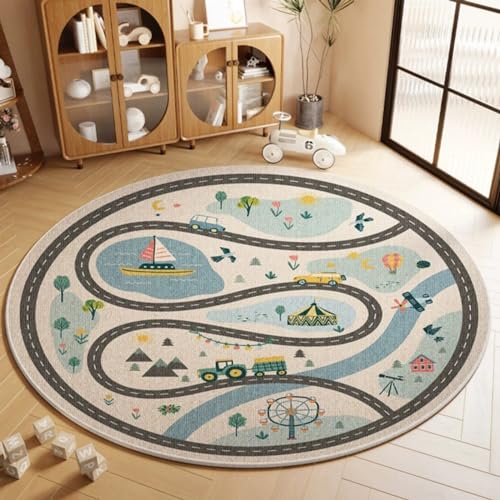 Viusneun Teppiche, rutschfeste Waschbar Kinderteppich Pädagogischer Spielteppich Runder Kristall Samt Teppich für Babyzimmer Kleinkinderzimmer Wohnzimmer (Gemeinden,100 x 100 cm) von Viusneun
