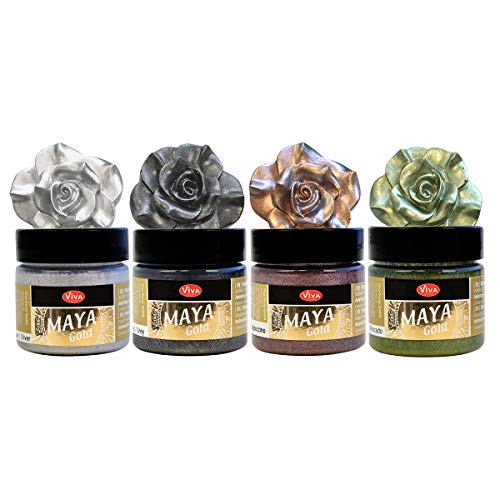 Maya Gold Acrylfarben Set Metallic - Cool Elegance - 4 x 45 ml - Premium Metallic-Acrylfarben | Farbe für Metall und andere Oberflächen | wasserfest, lichtecht, schnell trocknend von VIVA DECOR