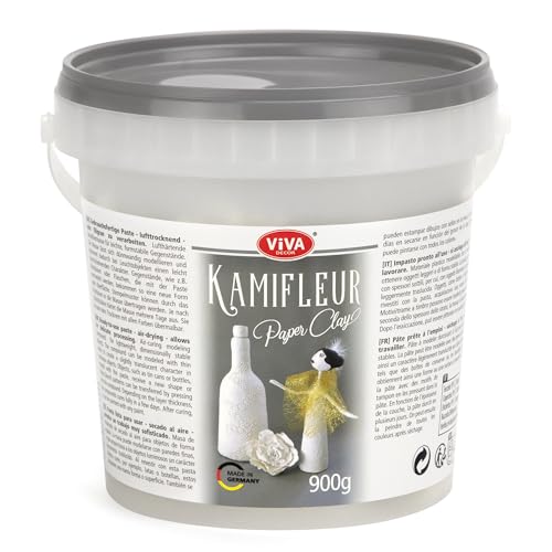 Kamifleur Paper Clay 900 g - lufthärtende, gebrauchsfertige, weiße Modelliermasse für dünnwandiges Modellieren, Made in Germany von Viva Decor