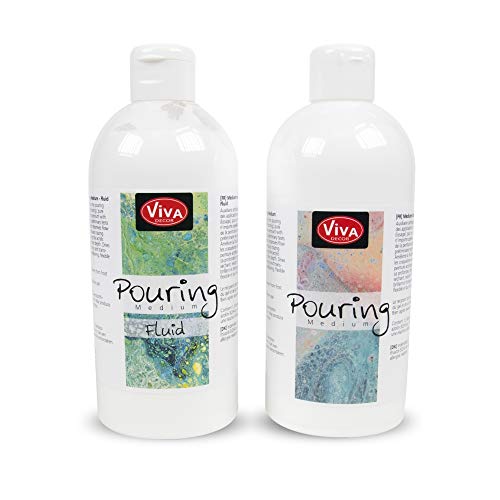Pouring Kennenlern-Set Medium & Medium Fluid (2 x 500 ml) für Leinwand & Staffelei. Für Gießanwendungen & Fließtechniken mit Acryl Farbe. Geeignet als Gieß-Farbe für Puddle-Pouring Dirty-Pouring von Viva Decor