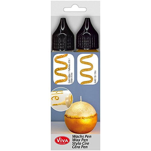 Viva Decor® Candle Wachs Pen 2er Set (Gold + Gold-Glitter, 2 x 28 ml) Wachsstifte zum Kerzen anmalen - Kerzen basteln - Kerzen Pen - Wachsfarben für Kerzen - Candle Liner - Made in Germany von Viva Decor