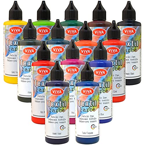 Viva Decor® Fabric dye Textilfarbe Set 14 x 90 ml (Komplett) Tie dye, Färbemittel Textilien, Stofffarben Waschfest, Textilfarbe Batikfarben waschmaschinenfest für Kinder und Erwachsene von Viva Decor