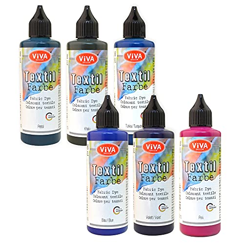 Viva Decor Fabric dye Textilfarbe Set 6 x 90 ml (Indigo Love) Tie dye, Färbemittel Textilien, Stofffarben Waschfest, Textilfarbe Batikfarben waschmaschinenfest für Kinder und Erwachsene von Viva Decor