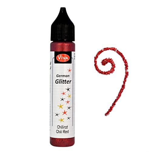 Viva Decor®️ German Glitter (Chilirot, 28 ml) Glitter Glue - farbige Glitzer Stifte in transparenter Effekt Paste - Bastel Glitzer Stift - window color glitter pen - Glitzerstifte Kinder von Viva Decor