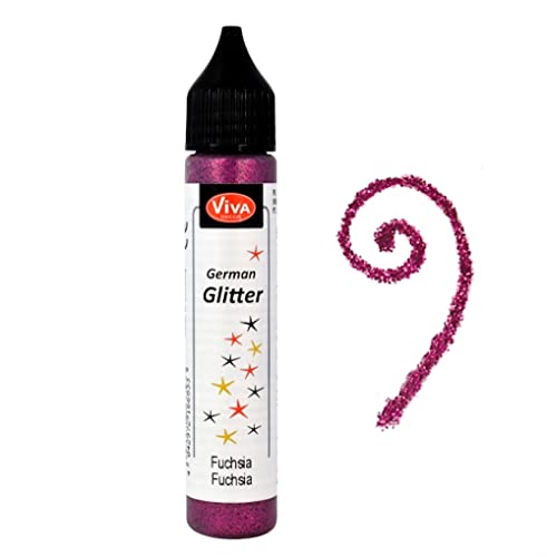 Viva Decor®️ German Glitter (Fuchsia, 28 ml) Glitter Glue - farbige Glitzer Stifte in transparenter Effekt Paste - Bastel Glitzer Stift - window color glitter pen - Glitzerstifte Kinder von Viva Decor