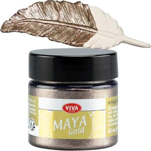 Viva Decor®️ Maya Gold (Cappuccino, 45 ml) Acrylfarbe mit Metallic Effekt - Malfarbe - Acryl Farben für Holz, Pappe, Beton, Papier, Leinwand UVM. von Viva Decor