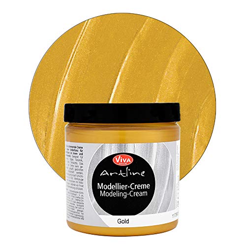 Viva Decor Modellier-Creme (Gold, 250 ml) Cremige, metallisch schimmernde Farbe und Strukturpaste zum Modellieren und Strukturieren mit hoher Farbbrillanz - Made in Germany von Viva Decor