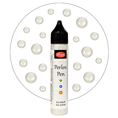 Viva Decor®️ Perlen Pen (Eis-Weiß , 28 ml) 3D Pearl Pen - T Shirt Marker zum Bemalen von Stoff und Textilien - Deko Farben - Stifte Perlen - Made in Germany von Viva Decor