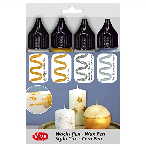 Viva Decor Candle Wachs Pen 4erSet (4 x 28 ml) Wachsstifte zum Kerzen anmalen - Kerzen basteln - Kerzen Pen - Wachsfarben für Kerzen - Candle Liner - Made in Germany von Viva Decor