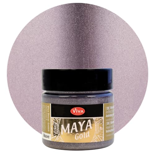 Viva Decor Maya Gold 45ml (Mauve) - Metallic-Acrylfarbe für kreative Werke auf Holz, Glas und Porzellan. Stoßfest, wischfest und wetterfest für glänzende Metall- / Metallic Effekte von Viva Decor