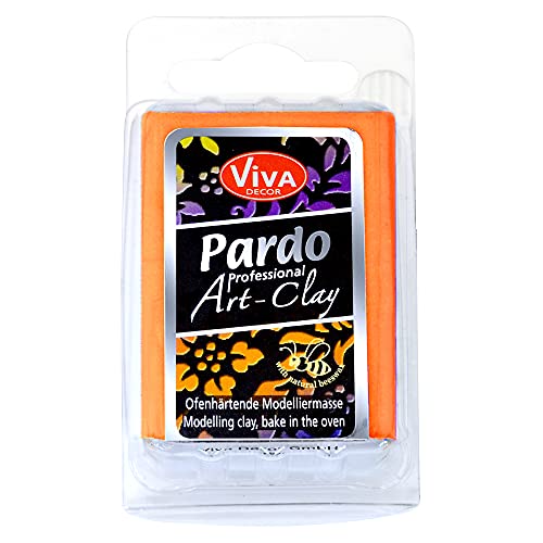 Viva Decor PARDO Art Clay - Orange 56 g, Polymer Clay Modelliermasse ofenhärtend fest, formstabil, hohe Randschärfe, lange lagerstabil durch wiederverschließbare Box von Viva Decor