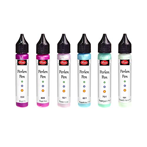 Viva Decor Perlen Pen 6 x 28 ml (Set Pastel Dreams) Waschmaschinenfeste, formstabile Stoffmalfarbe für Linien & Punkte. 3D Liner Pearl Pen Textilstifte T-Shirt Marker Perlenstift Stofffarbe von Viva Decor