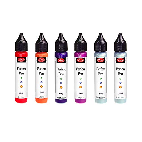 Viva Decor Perlen Pen 6 x 28 ml (Set Sunset) Waschmaschinenfeste, formstabile Stoffmalfarbe für Linien & Punkte. 3D Liner Pearl Pen Textilstifte T-Shirt Marker Perlenstift Stofffarbe von Viva Decor