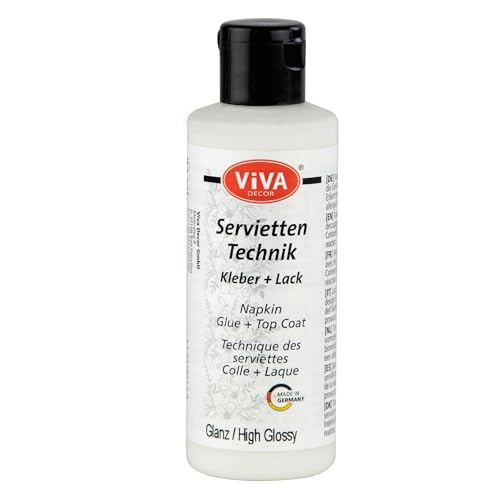 Viva Decor Serviettentechnik Kleber und Lack (Glänzend, Transparent, 82 ml) Serviettenkleber transparent, Decoupage Kleber für Serviettentechnik - Made in Germany von Viva Decor