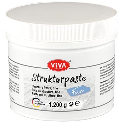 Viva Decor Strukturpaste Fein (1200g, Weiß) matte, sehr feinkörnige Paste auf Wasserbasis für reliefartige bis plastische Oberflächenstrukturierung - für Kreative und Künstler - Made in Germany von Viva Decor