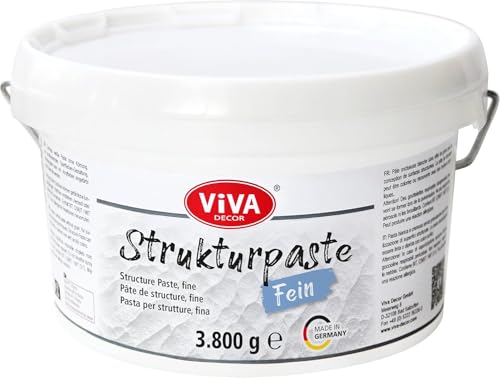 Viva Decor Strukturpaste Fein (3800g, Weiß) matte, sehr feinkörnige Paste auf Wasserbasis für reliefartige bis plastische Oberflächenstrukturierung - für Kreative und Künstler - Made in Germany von Viva Decor