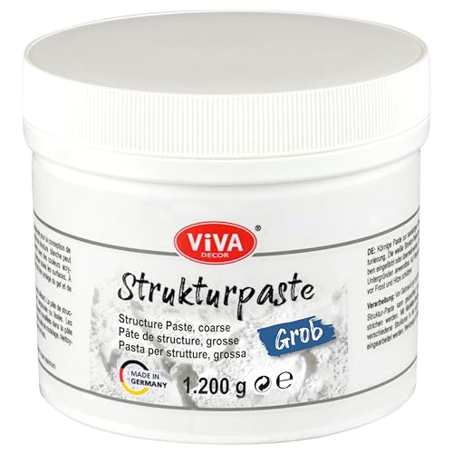 Viva Decor Strukturpaste Grob (1200g, Weiß) matte, körnige Paste auf Wasserbasis für reliefartige bis plastische Oberflächenstrukturierung - für Kreative und Künstler - Made in Germany von Viva Decor
