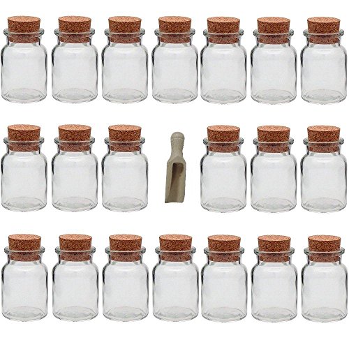 Viva Haushaltswaren - 20 x Gewürzglas 150 ml, Glasdose mit Korkverschluss als Gewürzdose & Vorratsdose für Gewürze, Salz etc. verwendbar (inkl. kleiner Holzschaufel 7,5 cm) von Viva Haushaltswaren