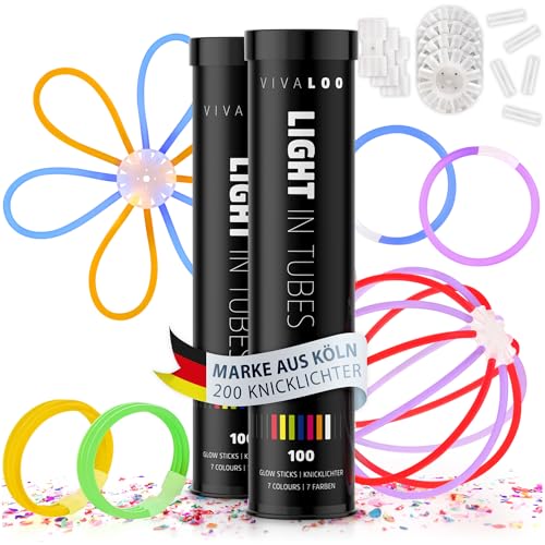 Vivaloo 200 Knicklichter Set 7 Farben inkl. Verbinder - Leuchtstäbe mit Verbinder für Leuchtarmbände, Party Brillen, Bälle usw. - Deko & Festival Zubehör - Lichter Neon - Deko Vivaloo 200 Knicklichter Set 7 Farben inkl. Verbinder - Leuchtstäbe mit Verbinder für Leuchtarmbände, Party Brillen, Bälle usw. - Deko & Festival Zubehör - Lichter Neon - Deko von Vivaloo