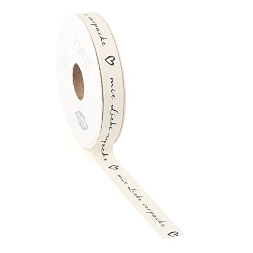 Vivant Geschenkband Schleifenband Dekoband mit süßen Sprüchen - 0,69€/m - 20m x 15mm (mit Liebe verpackt) von Vivant