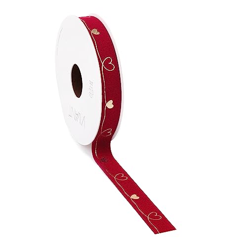 Vivant Geschenkband Schleifenband Dekoband Rot mit goldenen Herzen 5m x 15mm - Geschenkband Valentinstag, Geschenkband Geburtstag, Geschenkband mit Herzen, Geschenkbänder von Vivant