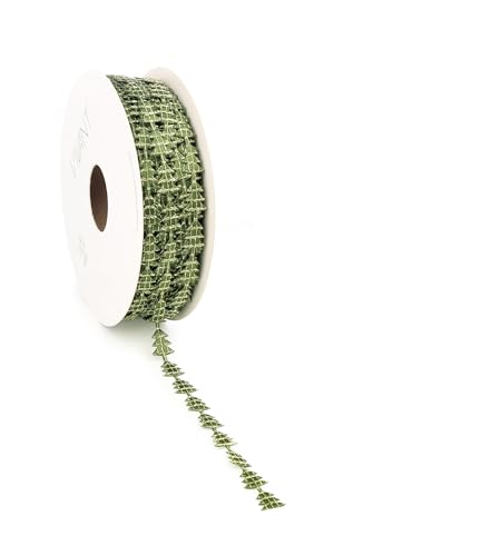 Vivant Geschenkband Schleifenband Dekoband - 15m x 8mm - Grün mit goldenen Akzenten - Weihnachtsbäume - Weihnachten, Adventszeit von Vivant