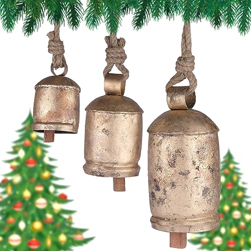 Rustikale Kuhglocken zum Basteln - 3 Metallglocken zum Aufhängen 10,2 cm 15,2 cm 20,3 cm mit Juteseil, goldene Weihnachtsdekoration, Ornamente, Vintage-Bauernhaus-Dekor, Landhaus-Chic, Shabby-Chic Rustikale Kuhglocken zum Basteln - 3 Metallglocken zum Aufhängen 10,2 cm 15,2 cm 20,3 cm mit Juteseil, goldene Weihnachtsdekoration, Ornamente, Vintage-Bauernhaus-Dekor, Landhaus-Chic, Shabby-Chic von Vivanta