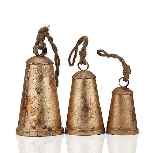 Vivanta Riesige Rustikale Hängende Kuhglocken 3er Set - Vintage Blechglocken mit Juteseil für Türknauf, Hexenglocken zum Schutz, Weihnachtsdekorationen, Bauernhaus Windspiele, Boho Wanddeko, Handwerk Vivanta Riesige Rustikale Hängende Kuhglocken 3er Set - Vintage Blechglocken mit Juteseil für Türknauf, Hexenglocken zum Schutz, Weihnachtsdekorationen, Bauernhaus Windspiele, Boho Wanddeko, Handwerk von Vivanta